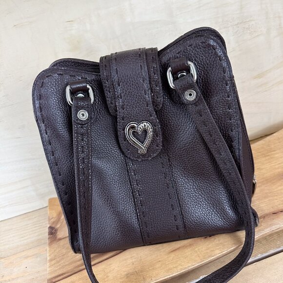 MC Brown Leather Purse Silver Heart Shoulder Bag  Lots of Pockets - Picture 12 of 12